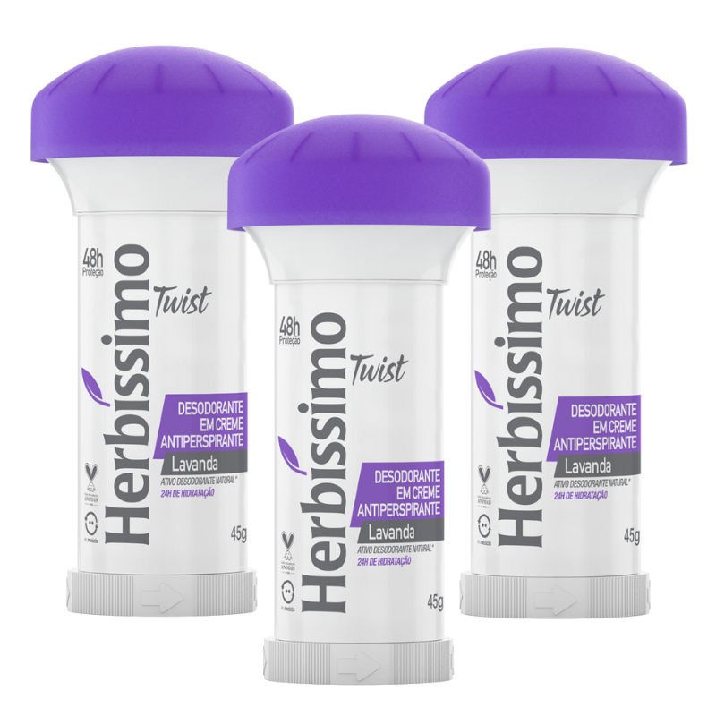 Kit 3 unid - Desodorante Twist Antitranspirante Herbíssimo Lavanda 45g