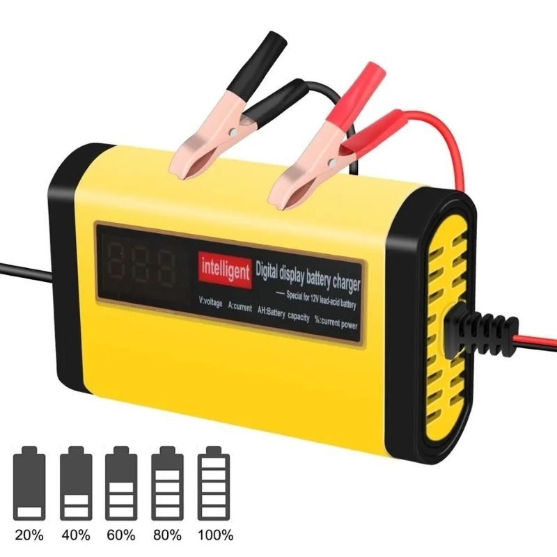 Carregador bateria carro 12v automotivo moto inteligente portátil carga lenta display digital novo Modelo 2024 110/220v