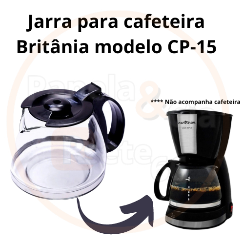 Jarra de vidro para cafeteira elétrica Britânia modelo CP15 preta