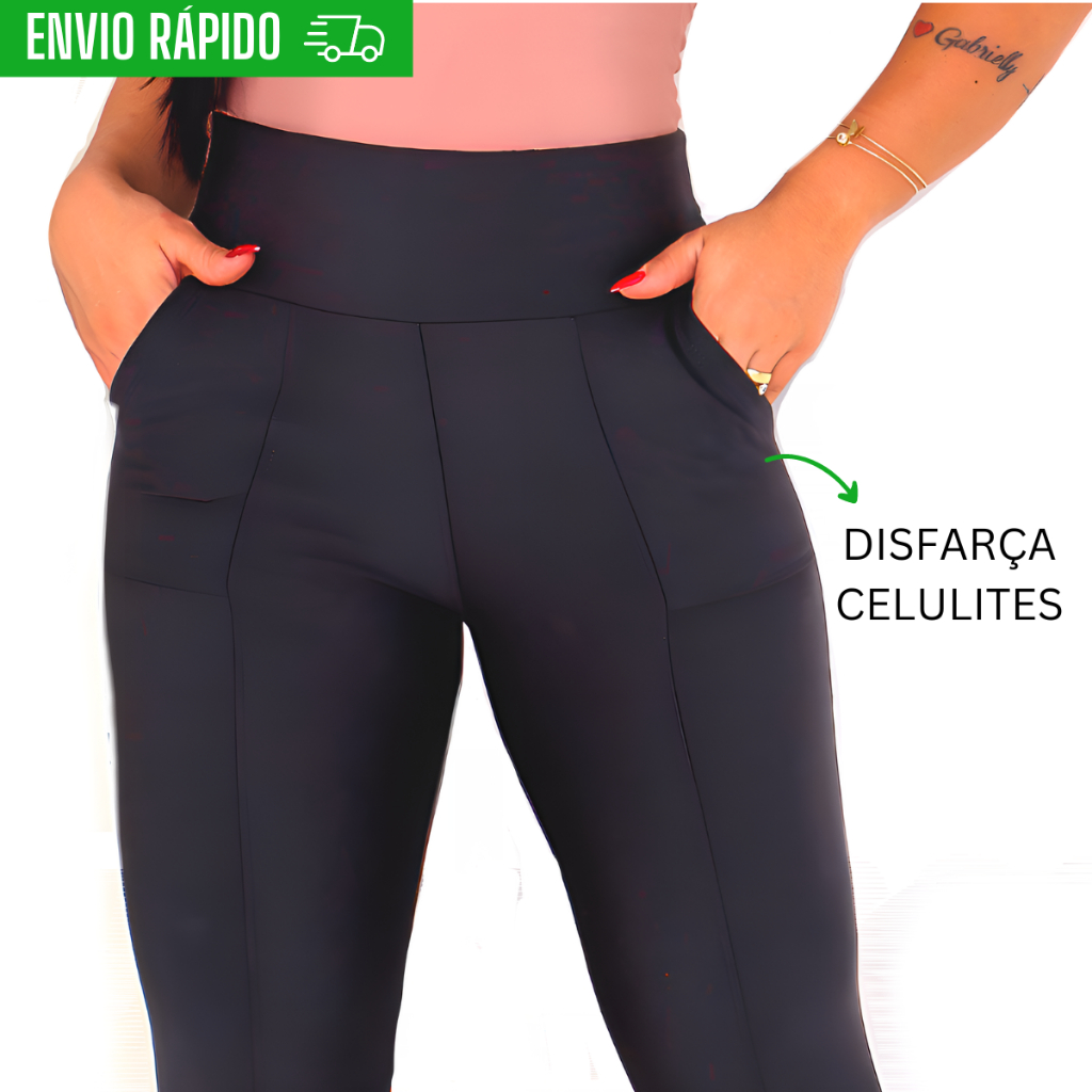 Legging Feminina Calça Legging Montaria Cintura Alta Com Bolsos Zero transparência em Oferta na Shopee