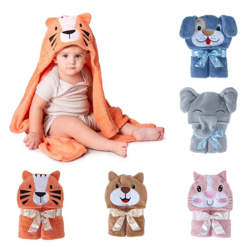 Manta Bebê com Capuz Cobertor de Inverno Ursinho Tigre Elefante