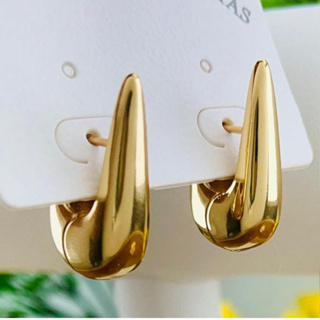 Brinco Em Formato de Gota Alongada Com Acabamento Polido Liso e Fecho Click Ouro e Prata em Oferta na Shopee