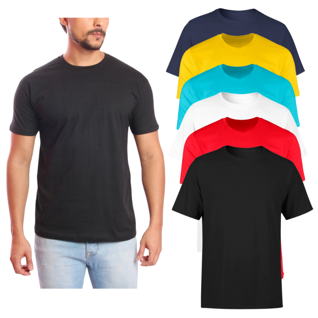 Kit 5 Camisetas AMGK Masculina Lisa Básica T-Shirt Slim 100% Algodão