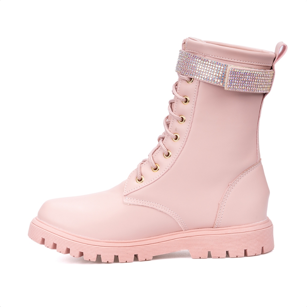 Bota Coturno Infantil Feminina Cano Alto Tratorada Tira de Strass Menina Fashion · foto 2