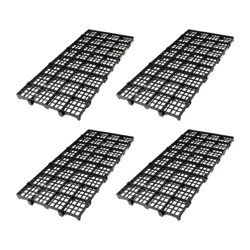 Kit 4 Peças Palete Estrado Piso Plástico Reforçado Preto 2,5x20x50 Cm Indústria Estoque