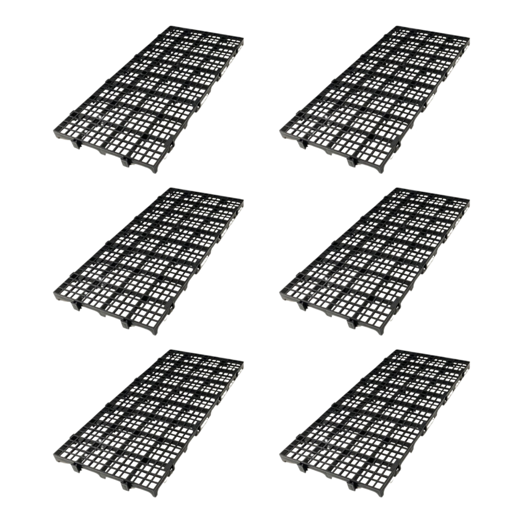 Kit 6 Peças Palete Estrado Piso Plástico Reforçado Preto 2,5x20x50 Cm Indústria Estoque Pet