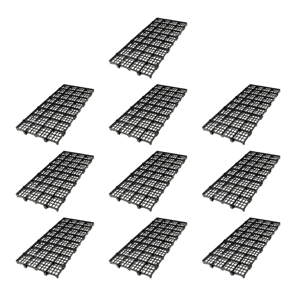 Kit 10 Peças Palete Estrado Piso Plástico Reforçado Preto 2,5x25x50 Cm Indústria Estoque Pet