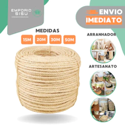 Corda de Sisal Rolo 15 | 20 | 30 | 50 Metros - 05mm - 06mm - 08mm | Artesanato Decoração Arranhador
