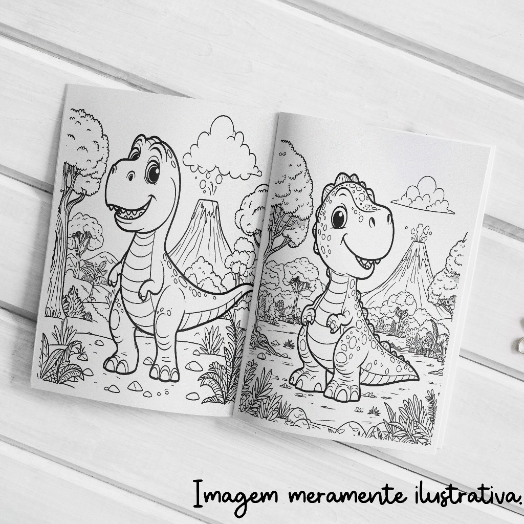 Livro (revista) de Colorir Personalizado Lembrancinha de Aniversário Dinossauros Baby (Dino Cute)