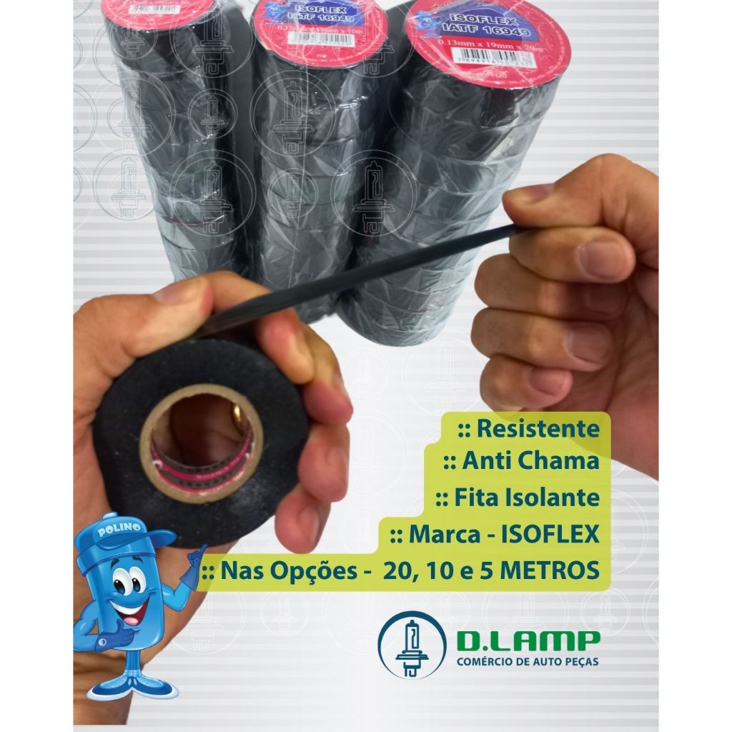 Fita Isolante Anti Chama Isoflex - 10 Metros 20 Metros e 5 Metros - largura 19mm em Oferta na Shopee