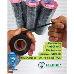 Fita Isolante Anti Chama Isoflex - 10 Metros 20 Metros e 5 Metros - largura 19mm
