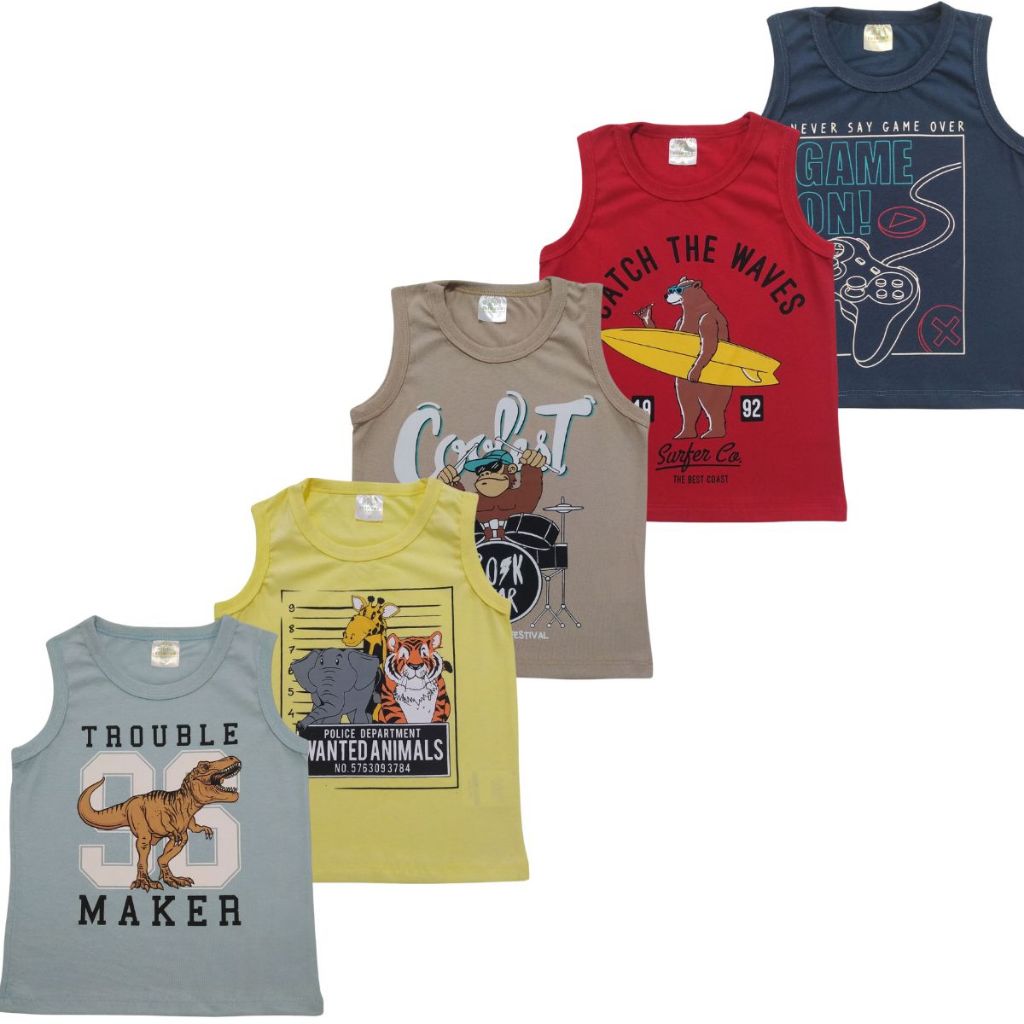 Kit Sortido 5 Camisetas Regatas Infantil Menino Kit regata infantil - Regata Infantil Masculina