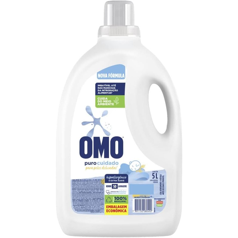 Omo Sabão Líquido Omo Puro Cuidado 5l — R$ 109,99 em Shopee