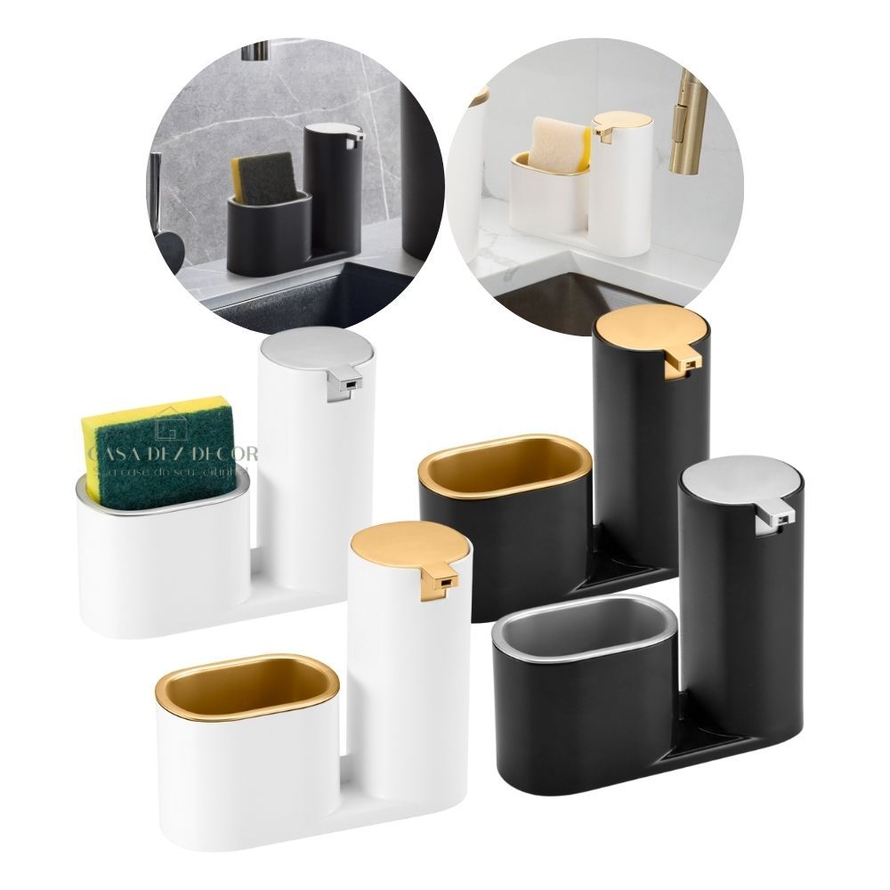 Dispenser Porta Detergente e Bucha Luxo Cozinha 500ml Organiza Design Decoração Elegante Arthi em Oferta na Shopee