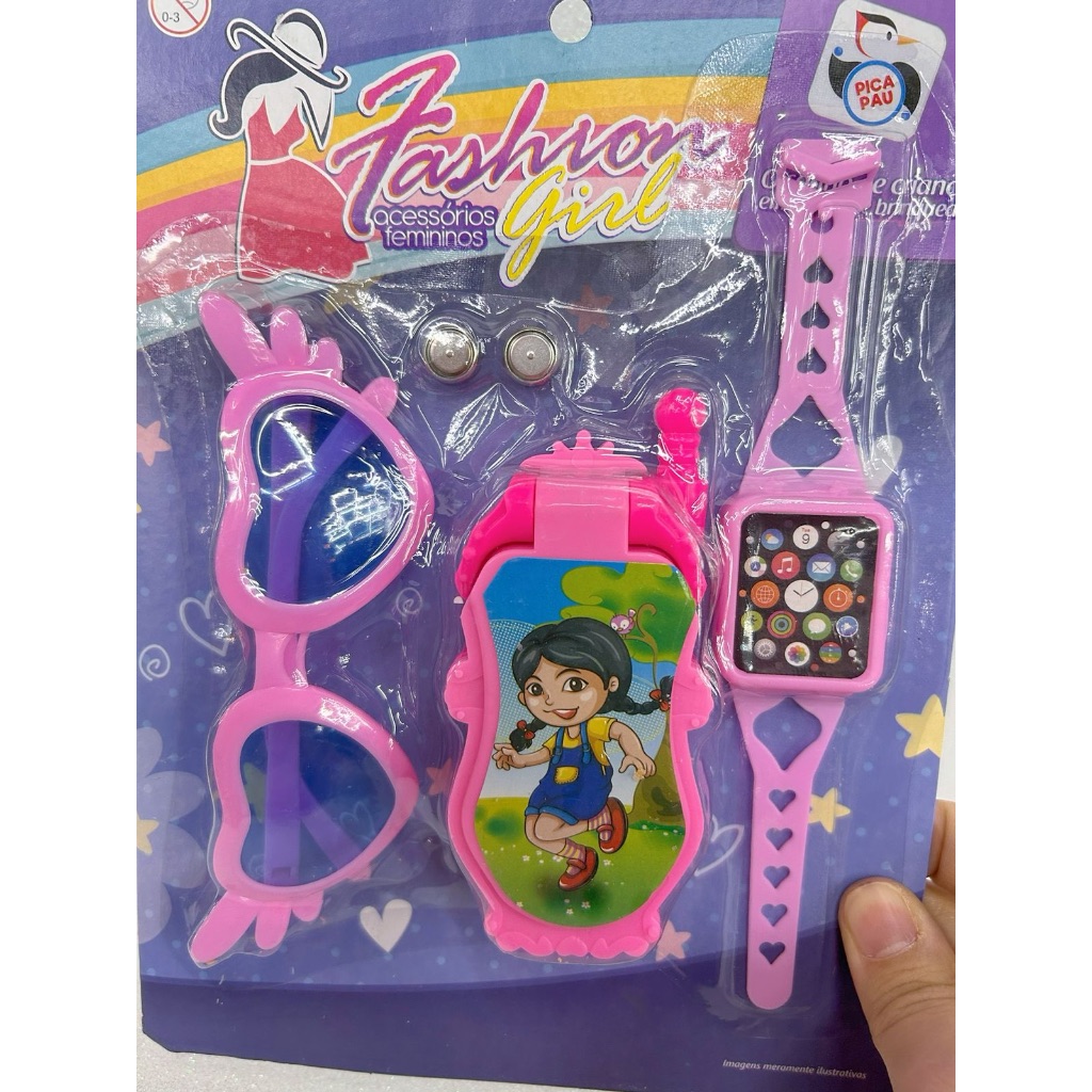 Brinquedo ( Relogio Telefone Óculos ).  Rosa Menina Fashion em Oferta na Shopee