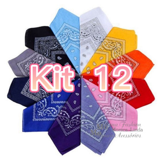 Kit 12 Bandanas Estampadas Moda Rock 55x50cm Poliéster Cores Variadas Unissex em Oferta na Shopee