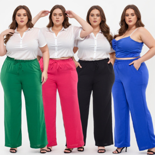 Calça Pantalona Feminina Plus Size Com Elástico Duna Promo em Oferta na Shopee