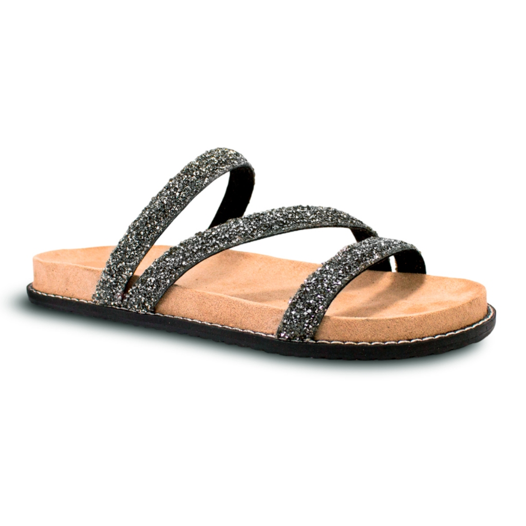 Sandália Feminina Papete Strass Brilho Birken Flatform Marrom Ju Pietra