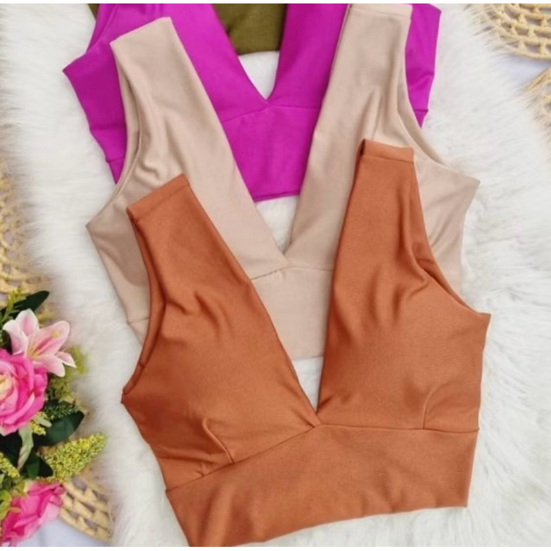 Cropped Decote Cavado Profundo Em V Frente E Costas D-21