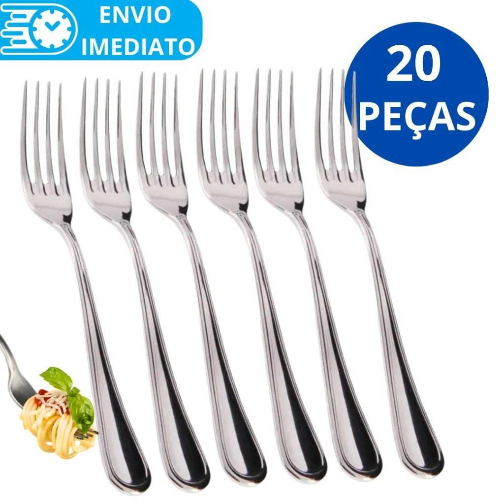 KIT 20 Unidades Garfo de Mesa 100% Aço Inox Para Casa Restaurante Bar Garfo Talher