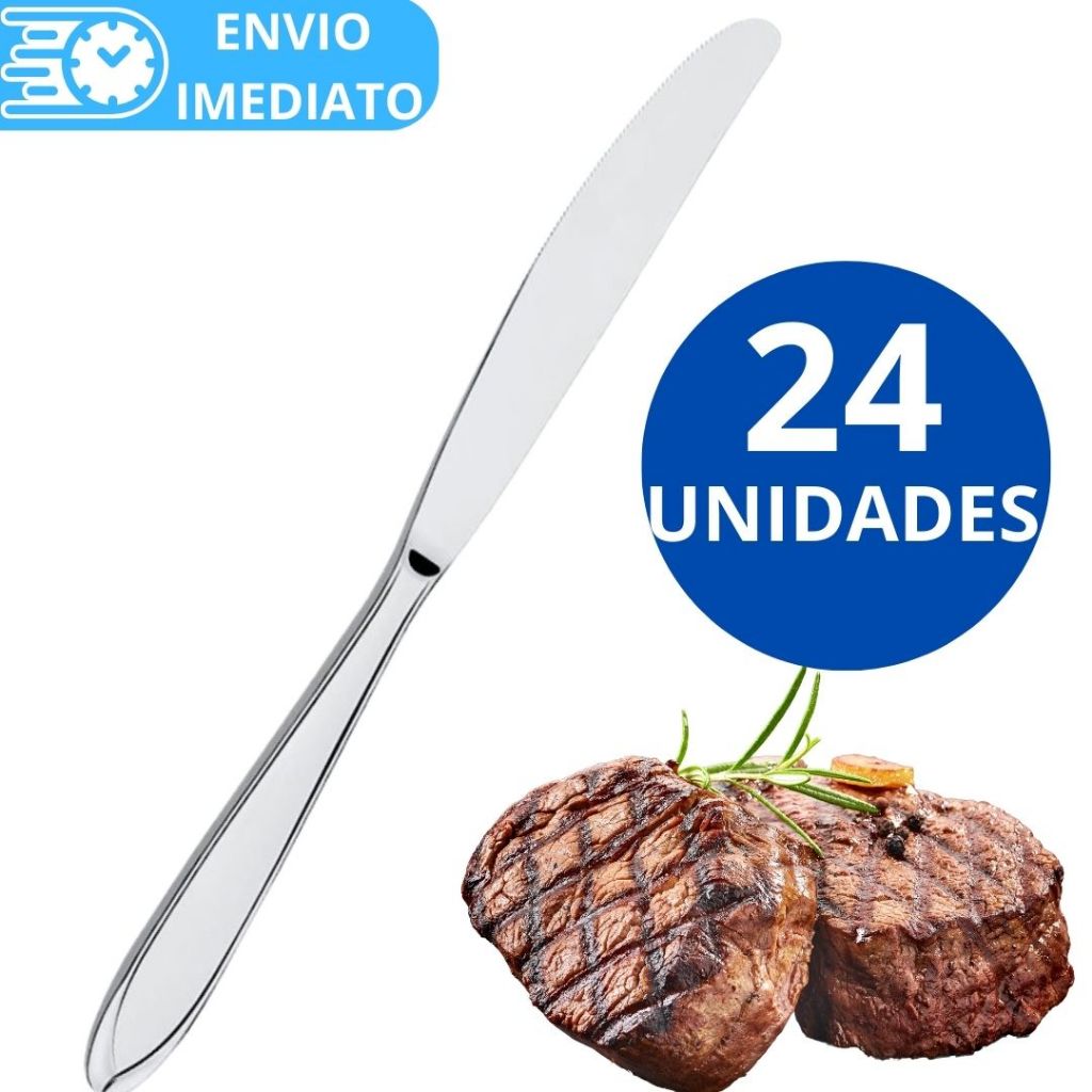 KIT 24 Talher Faca 100% Aço Inox Polido Resistente para Casa Cozinha Restaurante Bar Buffet