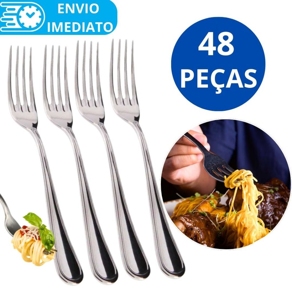 KIT 48 Unidades Garfo de Mesa 100% Aço Inox Para Casa Restaurante Bar Garfo Talher