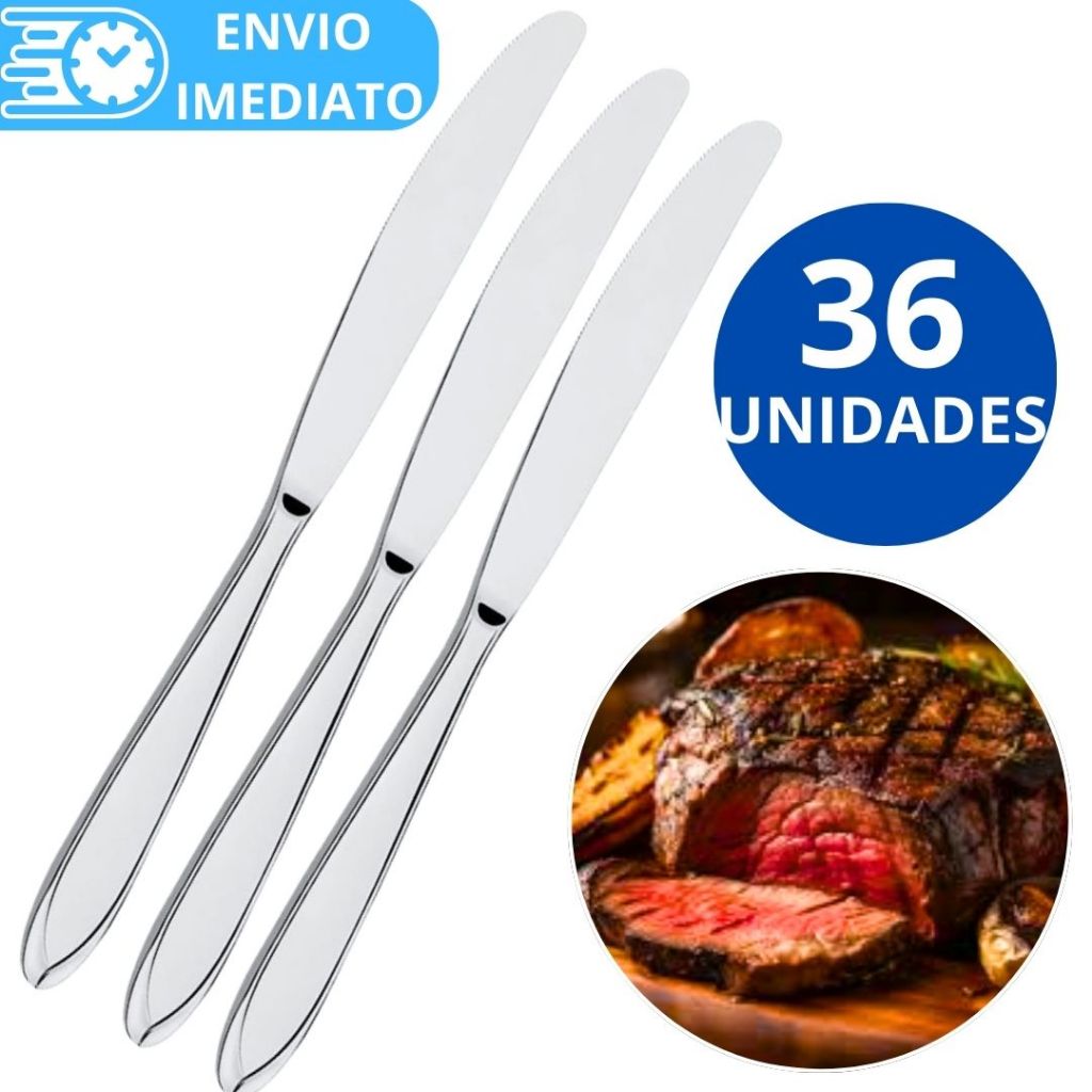KIT 36 Talher Faca 100% Aço Inox Polido Resistente para Casa Cozinha Restaurante Bar Buffet