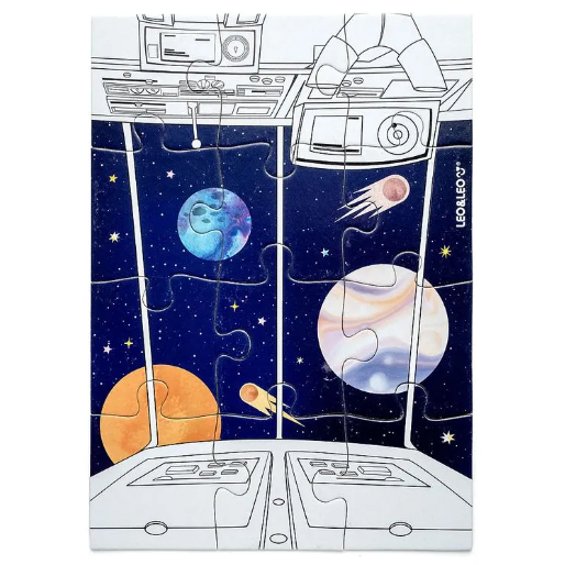 QUEBRA-CABEÇA 4 EM 1 PARA COLORIR GALAXIA - KIT C/ 72 PEÇAS E 3 HIDROCOR - LEO&LEO — imagem 2 de 2