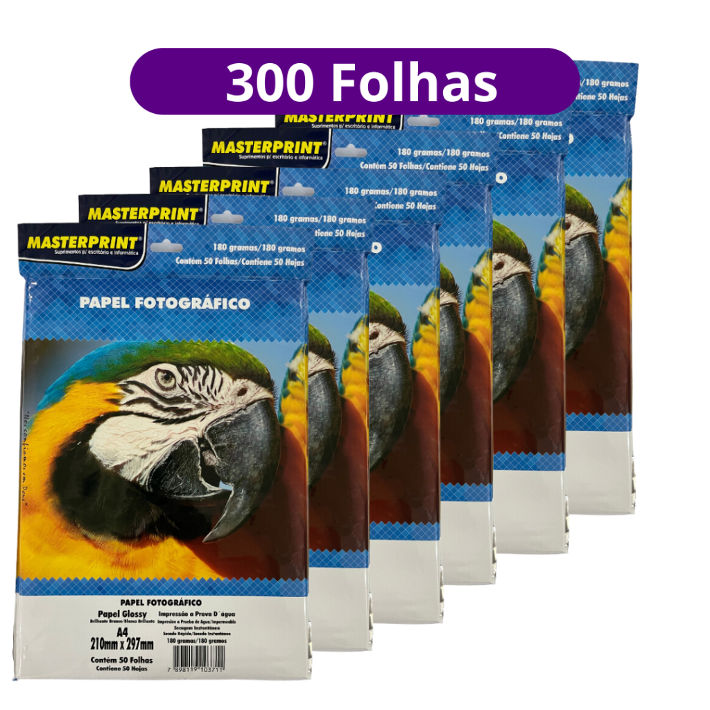 Papel Fotográfico A4 Glossy 180g Premium Brilho papel fotografico MasterPrint 300 Folhas