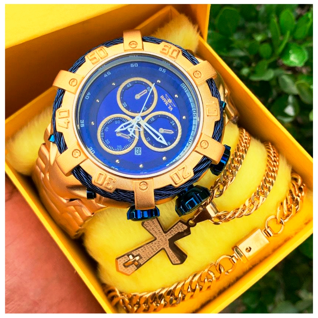 Relógio Invicta Premium Grade e Pesado, Catraca giratória + Corrente e Pulseira