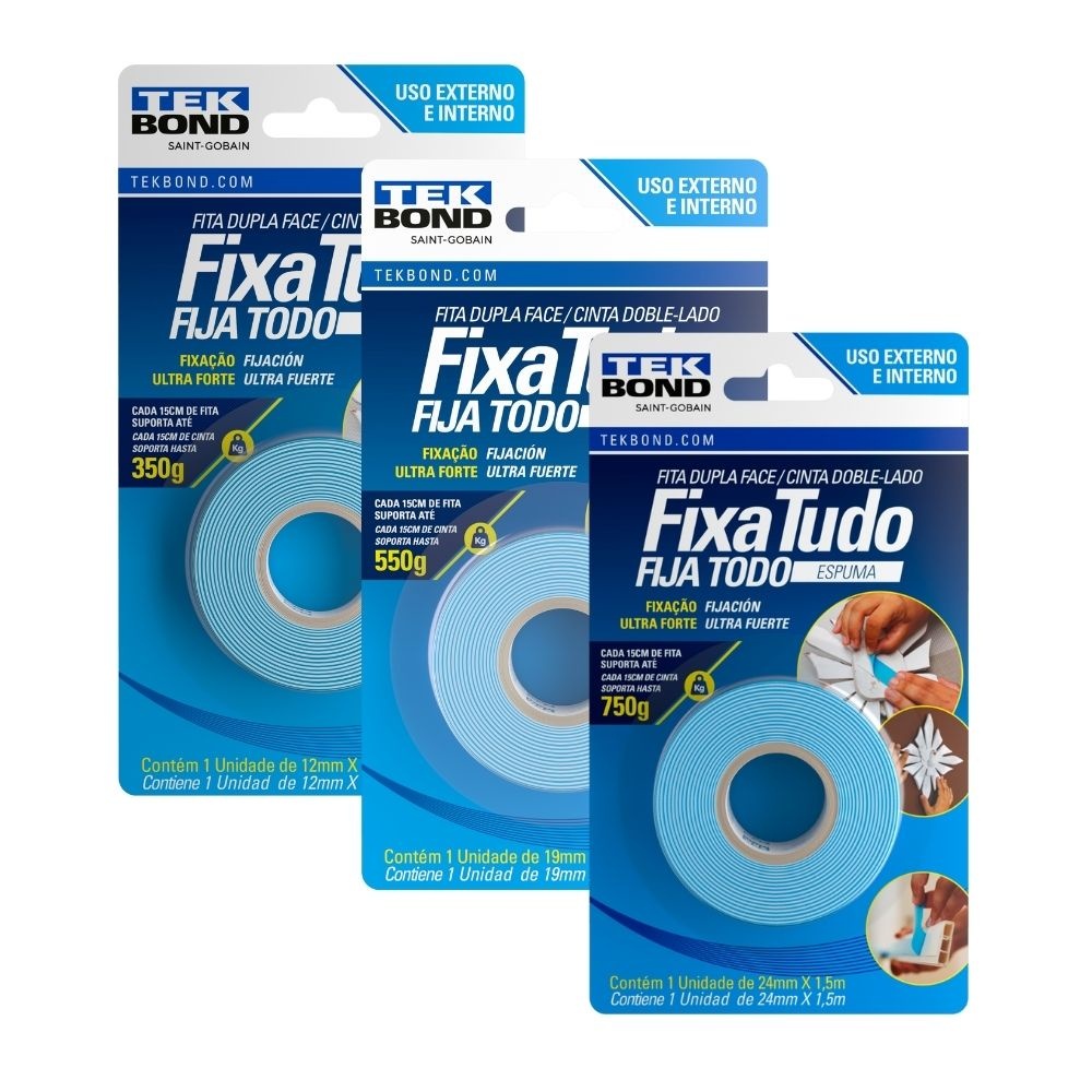 FITA DUPLA FACE ESPUMA TEKBOND-12mmx1,5mt-19mm1,5mts-24mmx1,5mts