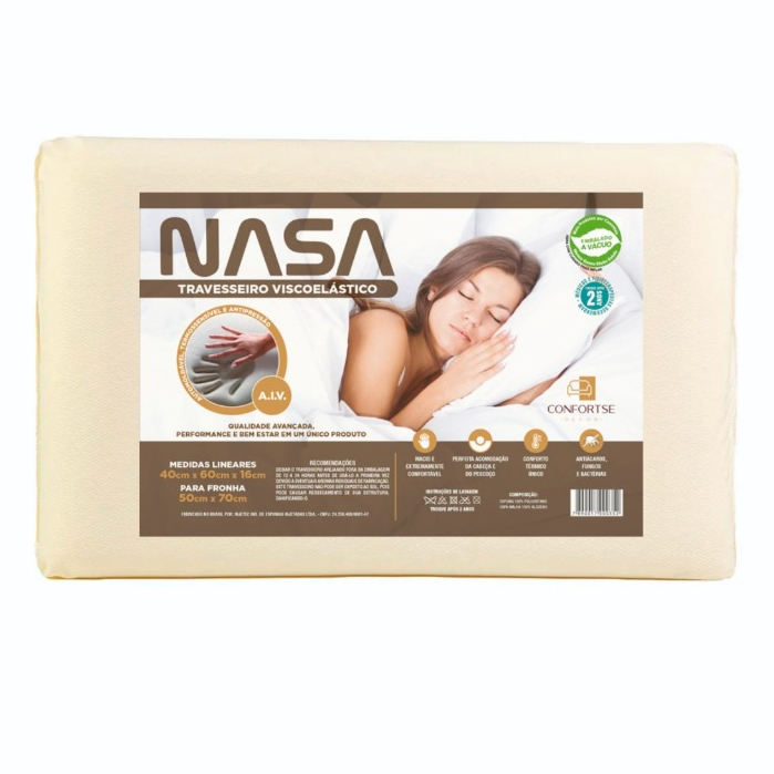 Travesseiro Ortopédico Nasa Viscoelástico Antiácaro com Suporte para Coluna