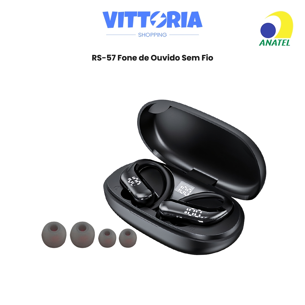 Fone de Ouvido Sem Fio RS-57 Fone Bluetooth 5.3 TWS Fone Sem Fio Design de Pendurar na Orelha À Prova D'água e de Suor