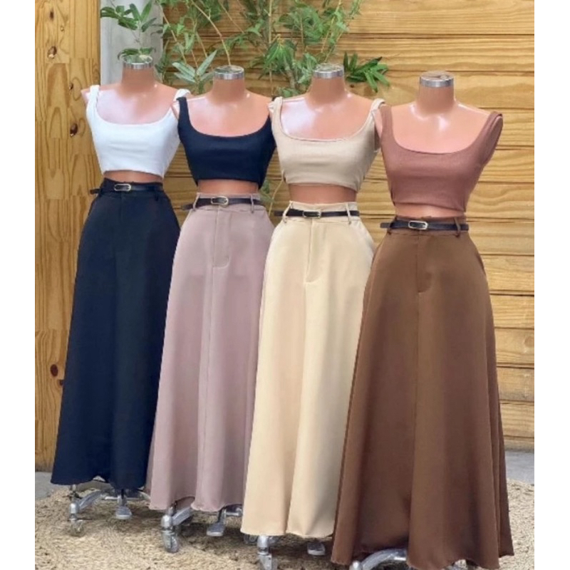 Kit 2 Saia Longa Rodada Feminina Alfaiataria Moda Evangélica Casual Básica Inverno Cintura Alta Elegância Tendência em Oferta na Shopee