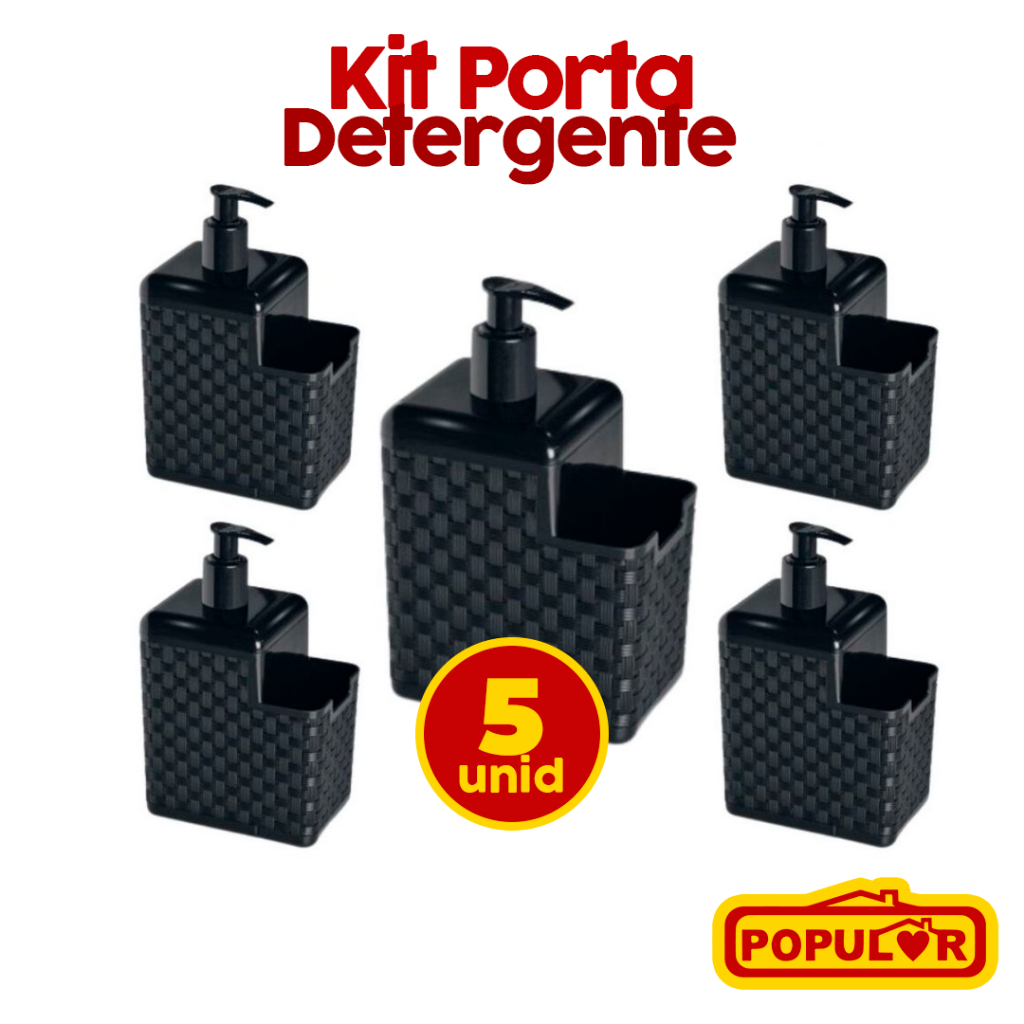Kit 5 Porta Detergente 2 em 1 com Suporte para Esponja Rattan