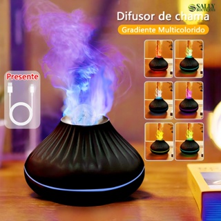 Difusor Aromatizador De Ambiente Purificador Chama Luz LED Colorida Máquina De Aromaterapia Umidificador De Ar em Oferta na Shopee