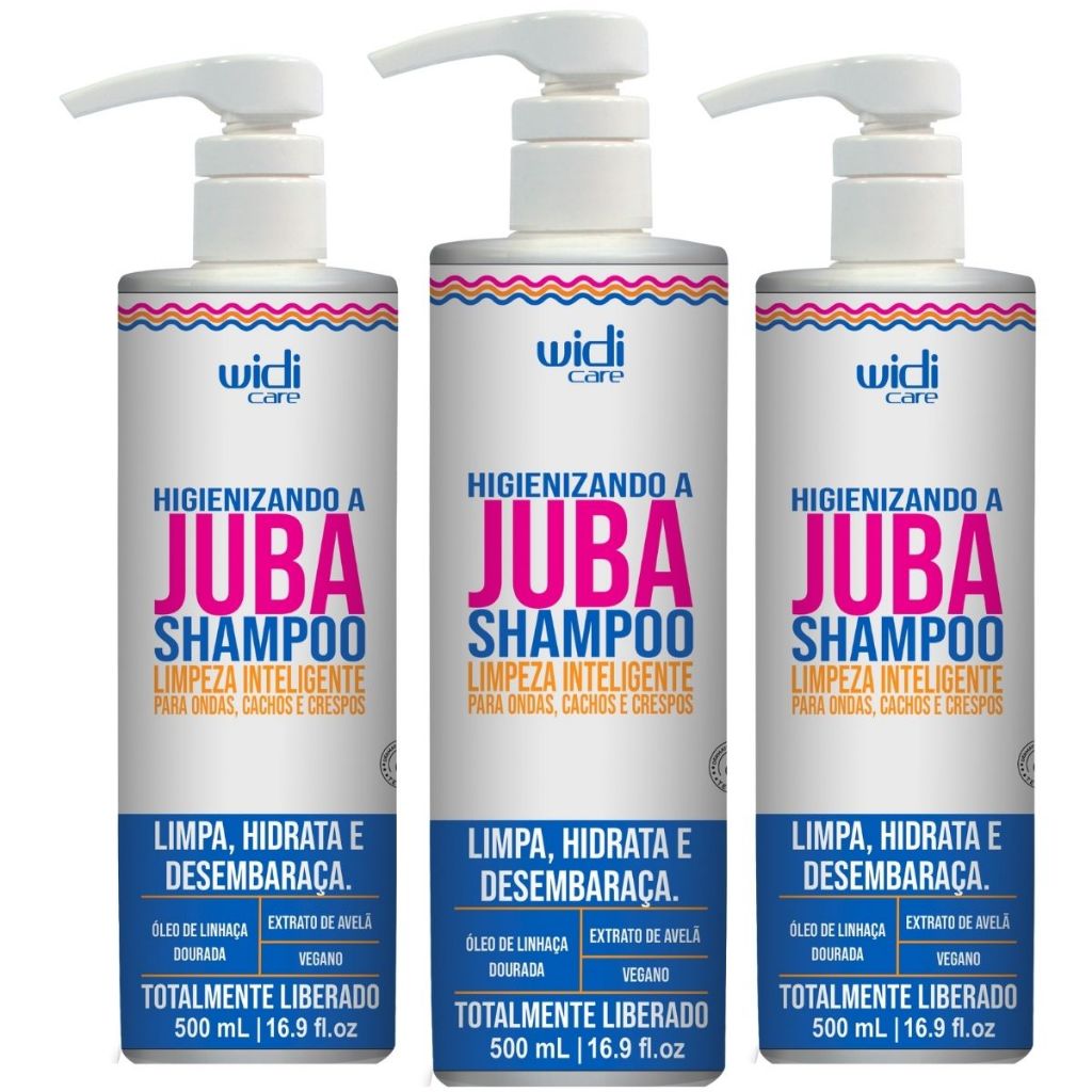 Kit 3 Higienizando A Juba Shampoo Limpeza Inteligente Limpa, Hidrata e Desembaraça 500ml Widi Care