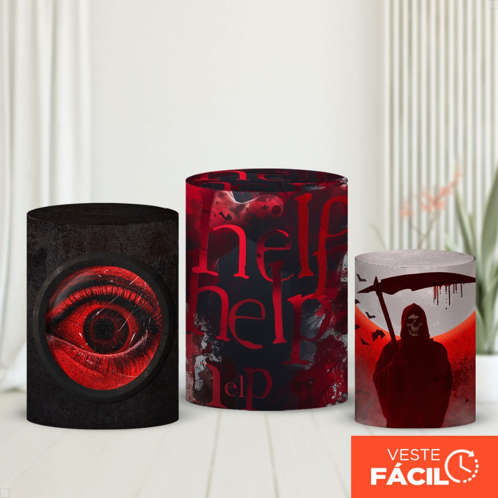 Trio Capas Cilindros Halloween Happy Veste Fácil em Tecido com Elástico - CND-823 em Oferta na Shopee