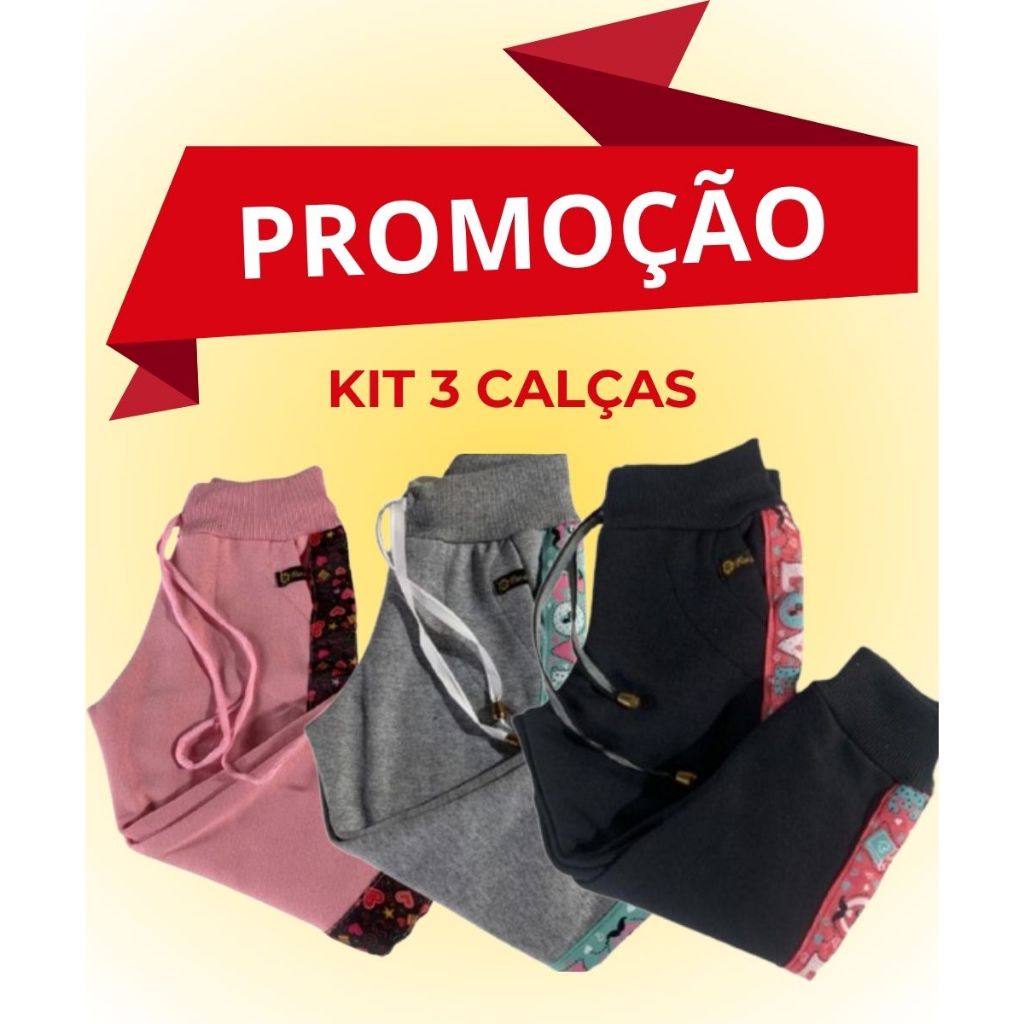 KIT 03 Calças de Moletom Fashion Menina 6 ao 8 flanelado inverno moda SORTIDAS DISPONIVEL NA LOJA