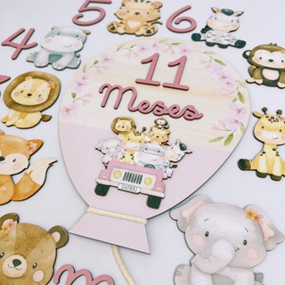 Kit Mesversario Safari Balão Rosa - 29 Itens Para Fotos Mensais Menina em Oferta na Shopee