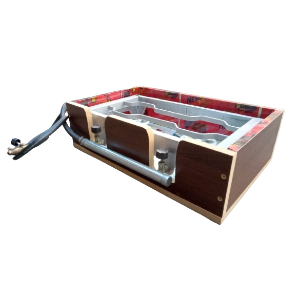 Fogão Fogareiro 2 Boca De Aluminio Fundido De Alta Pressão Com Caixa Protetora de Madeira Camping Pesca Laser Caminhoneiro