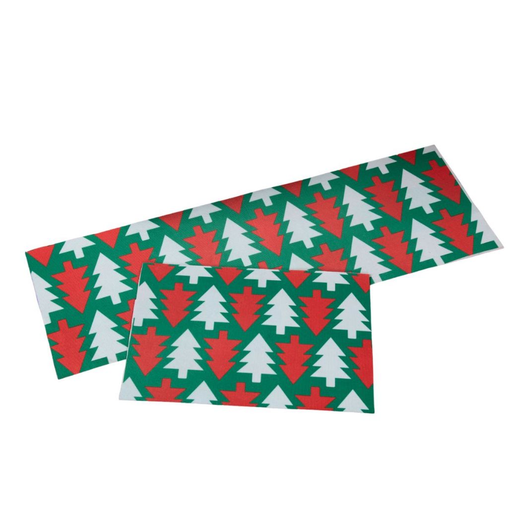 Kit Jogo Tapetes Passadeira Sala Cozinha 2 Peças Emborrachado Natalino Arvore De Natal Verde