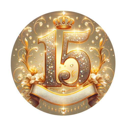 Painel Festa Infantil Redondo Meus 15 Anos, Chique e Elegante, Dourado com Brilhos + Arco, Suporte incluso. Fazemos personalizado com qualquer tema. Confeccionado em Lona fosca, impressão de alta resolução. cenário Circular p/ Decoração