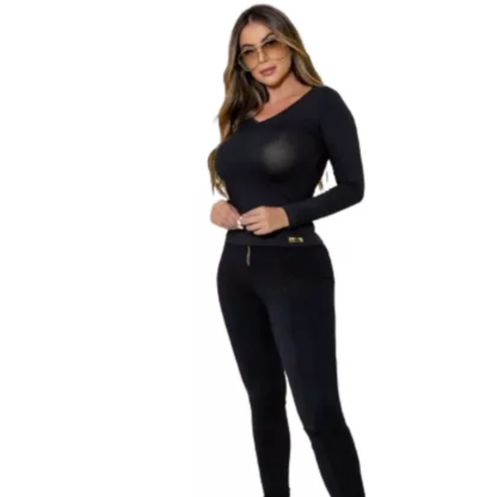 Atacado 5 Blusa Feminina Manga Longa Segunda Pele Gola V