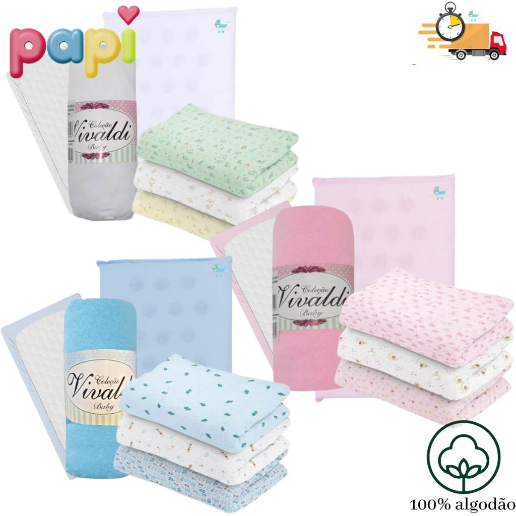 Enxoval de bebê - lençol berço americano + Cueiro bebe flanelado + travesseiro bebe