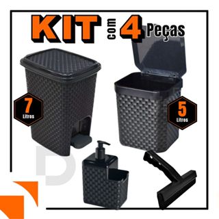 Kit Lixeira Pia 5 Litros + Lixeira 7 Litros c/ Pedal + Porta Detergente Sabão + Rodinho de Pia Kit C em Oferta na Shopee