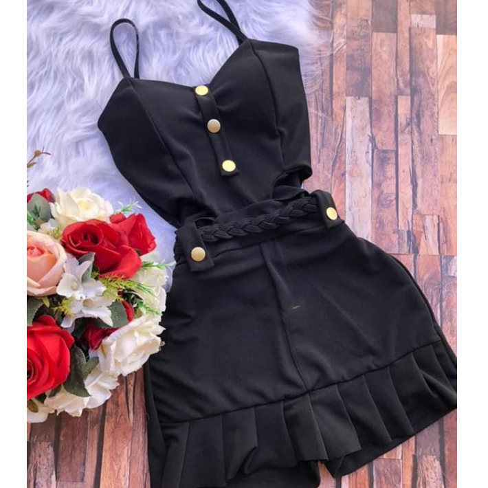 Conjunto Macaquinho Feminino com trança e short saia Macacão curve
