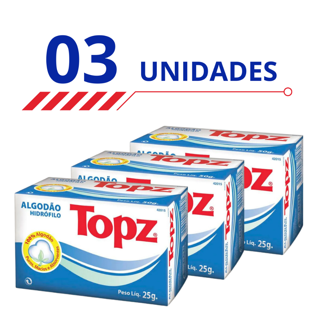 Kit 3 Caixas Topz Algodão Hidrófilo Puros Macios Absorventes 100% Algodão