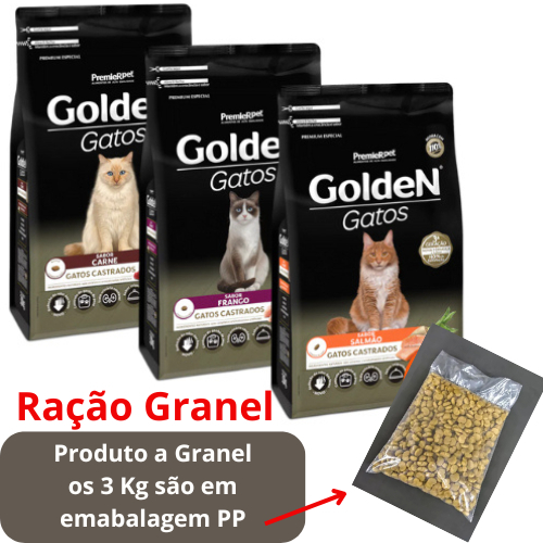 3 Kilos de Golden Gatos Castrados Carne, Frango ou Salmão A GRANEL