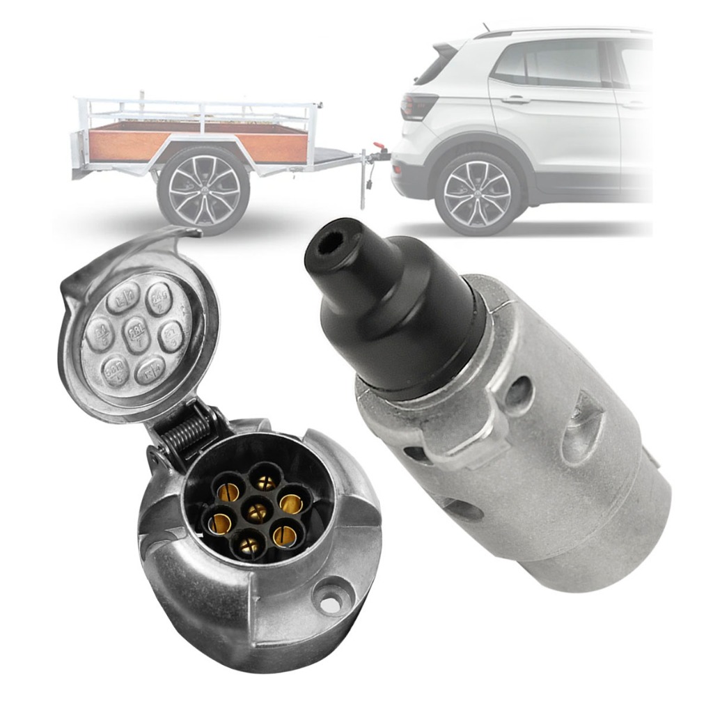 Tomada Engate Reboque 7 Polos Macho Fêmea Kit Completo Para Carro Carreta Carretinha Trailer